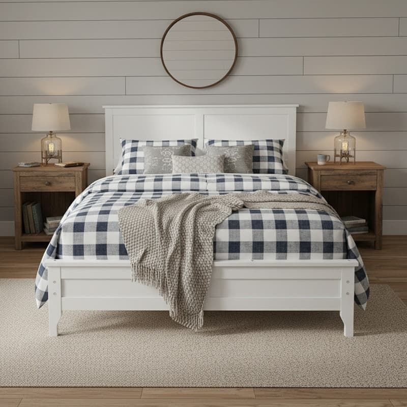 Modern Style, Solid Wood Bed Frame with MDF Headboard and Footboard - White - Full