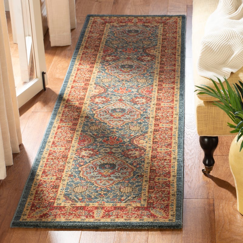 SAFAVIEH Mahal Jacquelyn Traditional Oriental Rug - 2'2" x 16' Runner - Navy/Red