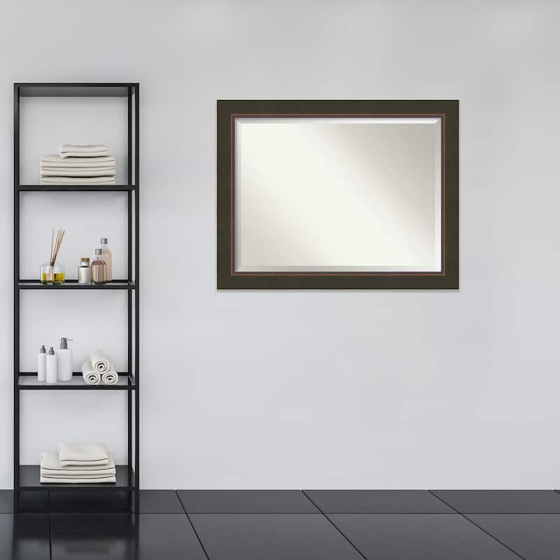 Beveled Wood Bathroom Wall Mirror - Milano Bronze Frame - Outer Size: 46 x 36 in