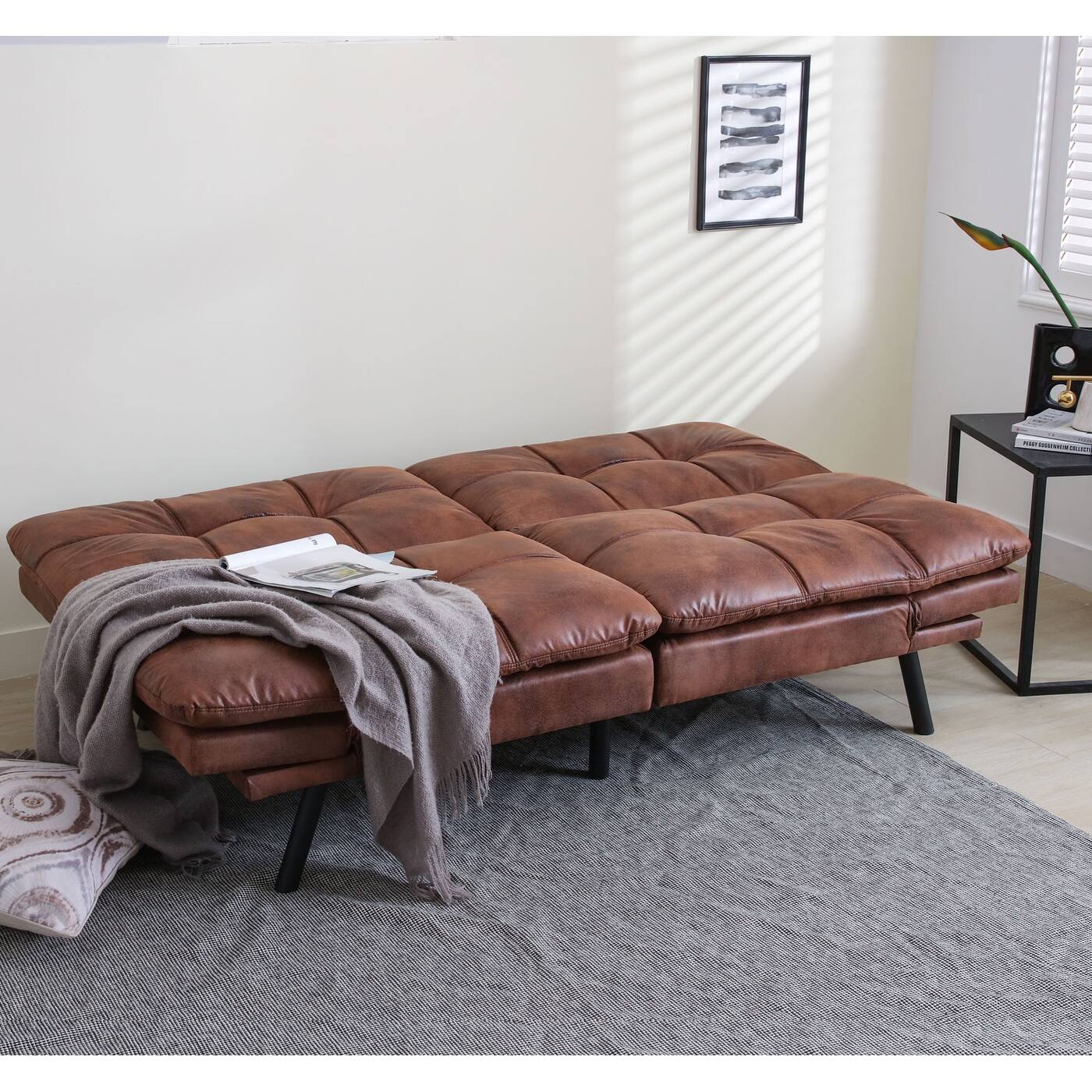 Futon Couch Sofa Bed, Faux Leather Sleeper Futons Convertible Loveseat