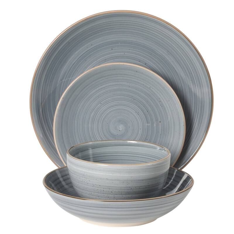 Gibson Home Stonebury 16 Piece Plates and Bowls - Handpainted Stoneware Dinnerware Set - Service for 4