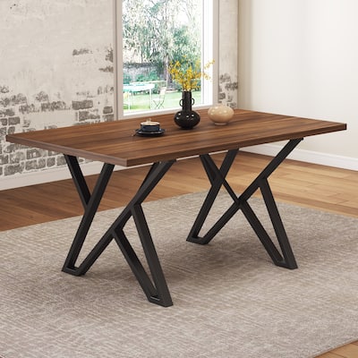Indoor Dining Table With Metal Legs,Walnut - Walnut+black