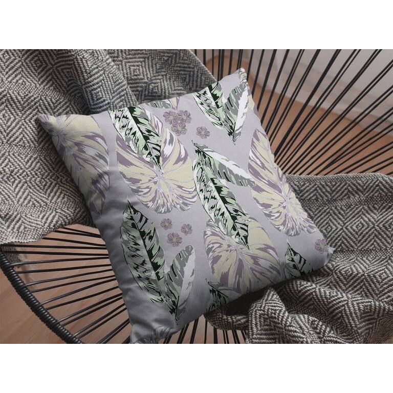 16" Blue Purple Tropical Leaf Zippered Suede Throw Pillow