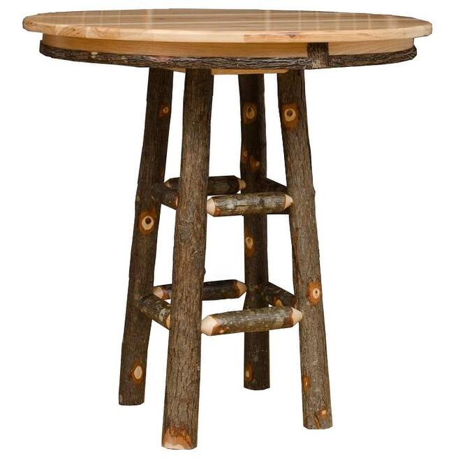 Hickory Log Pub Table and 4 Swivel Stick-Back Barstools
