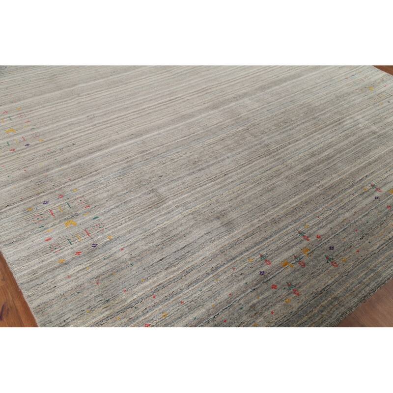 Striped Gray Gabbeh Oriental Square Area Rug Hand-Knotted Wool Carpet - 7'10"x 7'10"