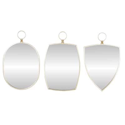 Wooden Handmade Varying Shapes Wall Mirror with Ring Top - Set of 3 Gold - Roche River Decor