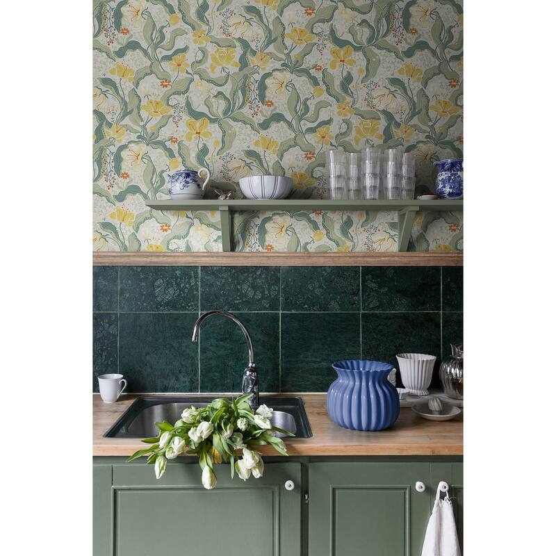 A-Street Prints Bodri Yellow Tulip Garden Wallpaper