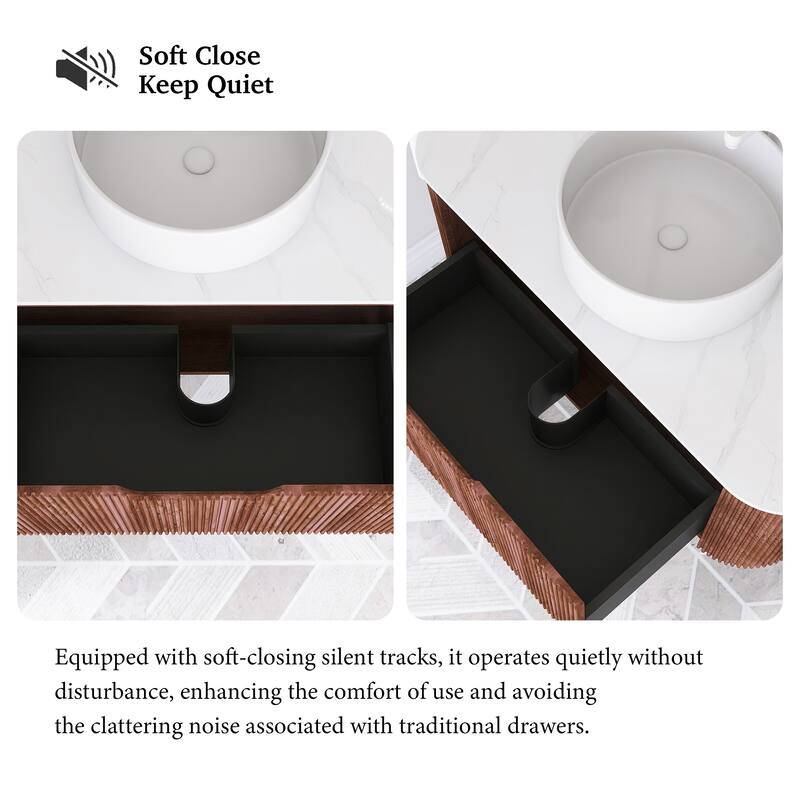 Plywood Wall-Mounted Bathroom Vanity Set with Integrated Ceramic Sink in Natural Wood