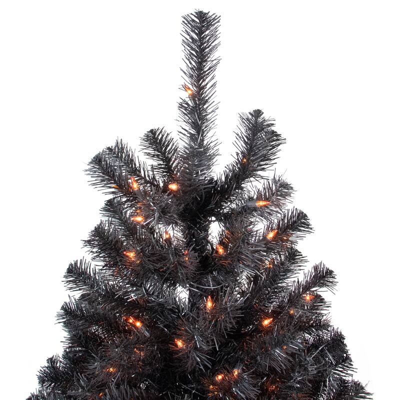 4ft Black Noble Spruce Artificial Halloween Tree, Orange Lights