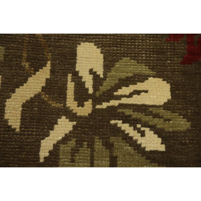 Green Wool Floral Indian Area Rug 7x10 - 9' 11'' X 6' 6''