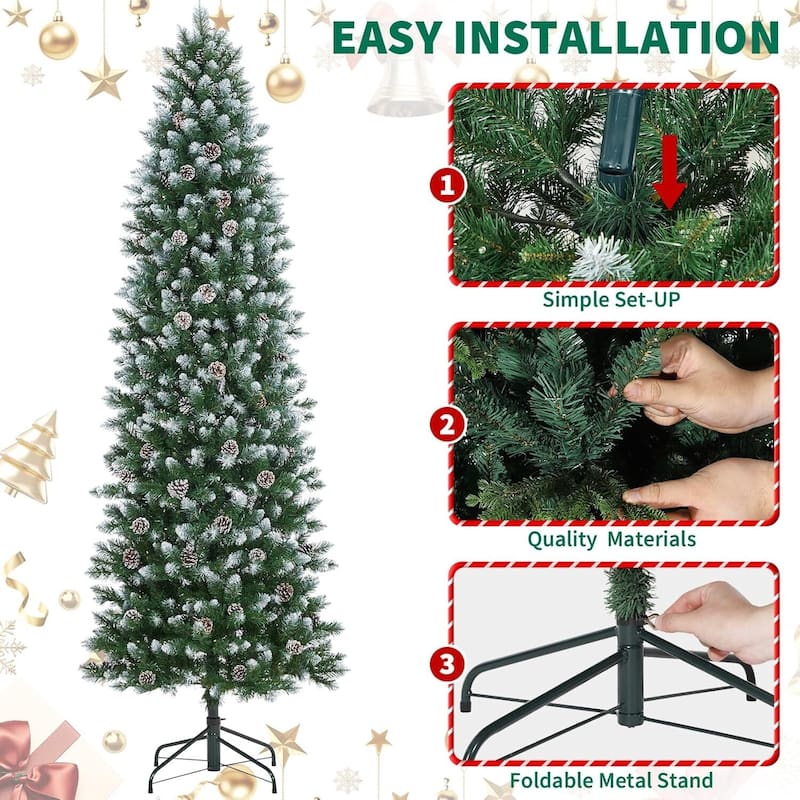Prelit Pencil Snow Flocked Spruce Artificial Christmas Tree1