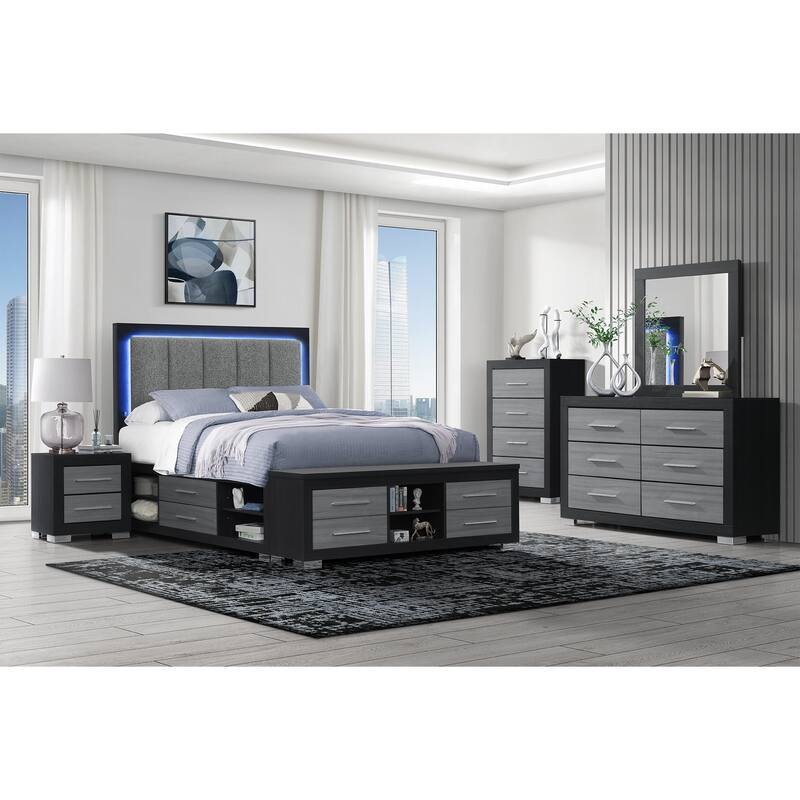 Black And Grey Nightstand Block Style Legs,2 Drawers