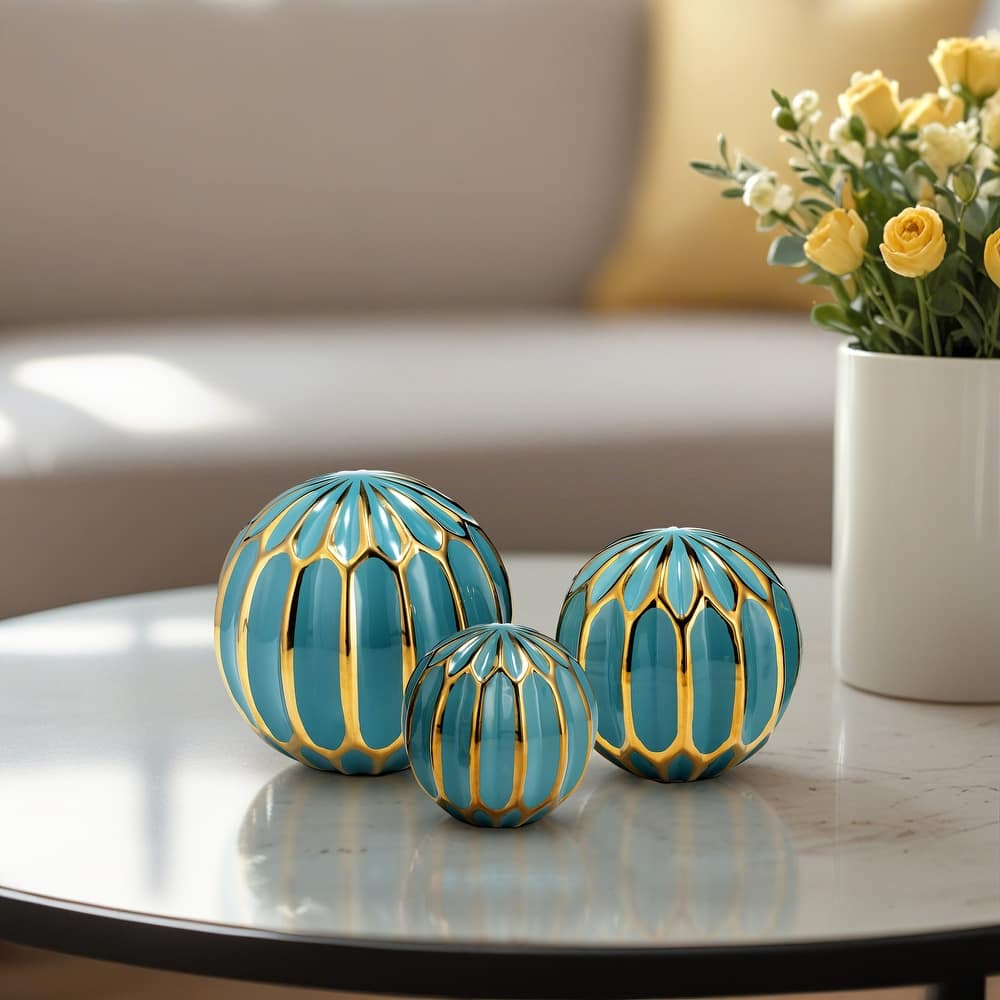 Accented Abstract Modern Coastal Decorative Orbs Set of 3