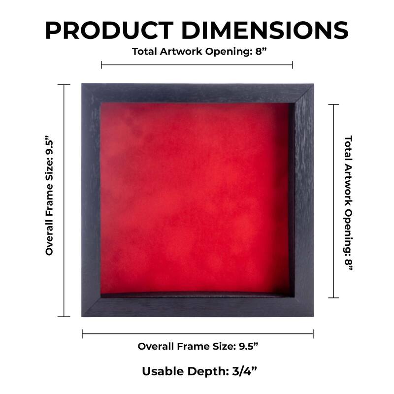 8x8 Shadow Box Frame Textured Black Wood Includes a Red Real Suede Texture Acid-Free Backing Board