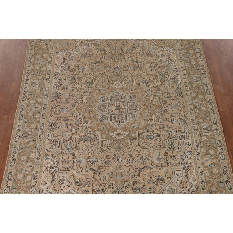 Geometric Tabriz Persian Vintage Rug Hand-Knotted Wool Carpet - 6'9"x 9'8"