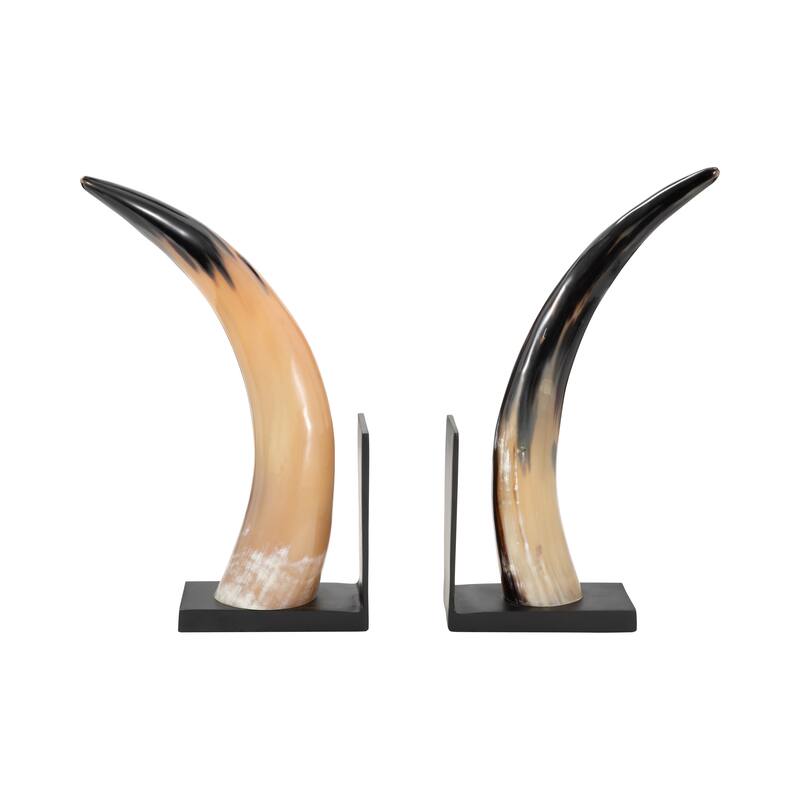 Decorative Resin Horn Bookends for Home Decor - Set of 2, 14", Black - 14.0"