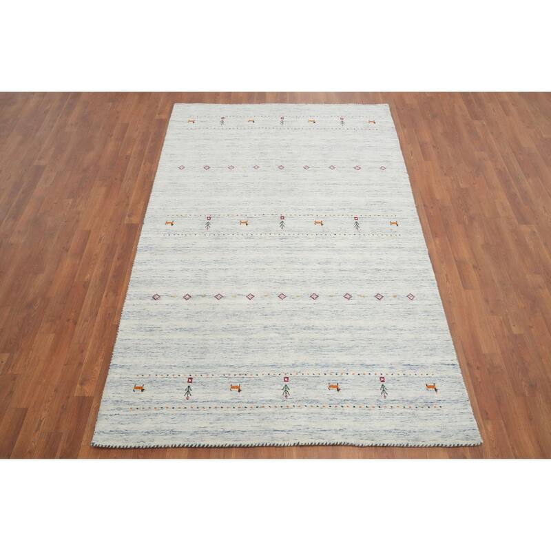 Hand Knotted Oriental 100% Wool Carpet Tribal Animal Pictorial Beige & Ivories Gabbeh Area Rug - 7' 9'' X 4' 11''
