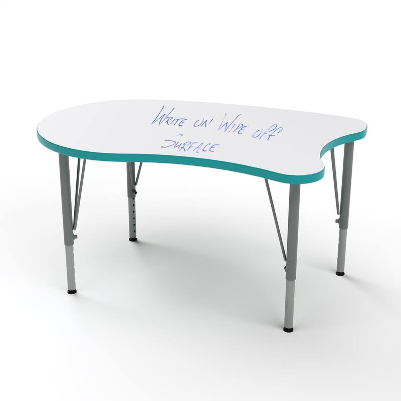 Tot Mate Versa Kids Desk Curve Shape Large Laminate Surface 38.75" x 24" Classroom Table, Write-On/Wipe-Off Dry Erase Top - Adjustable Height 21-30" - Ocean