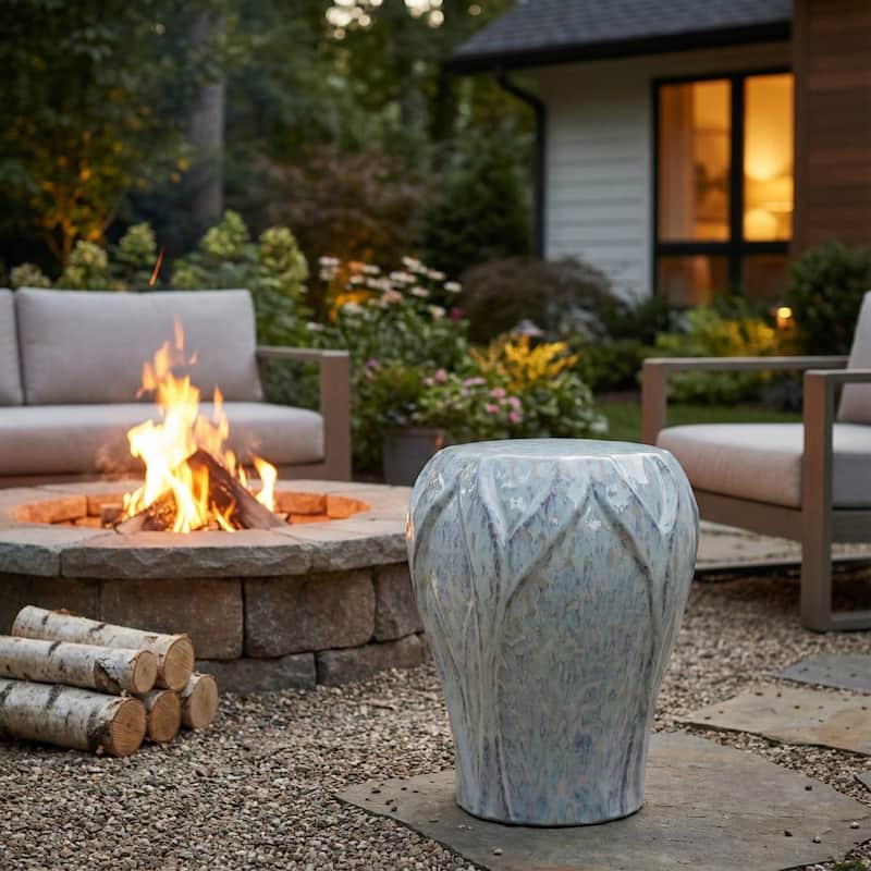 Garden Stool - Ceramic Elegant Sculptural - Ivory, 18" - 18.0" - Ceramic - Ivory