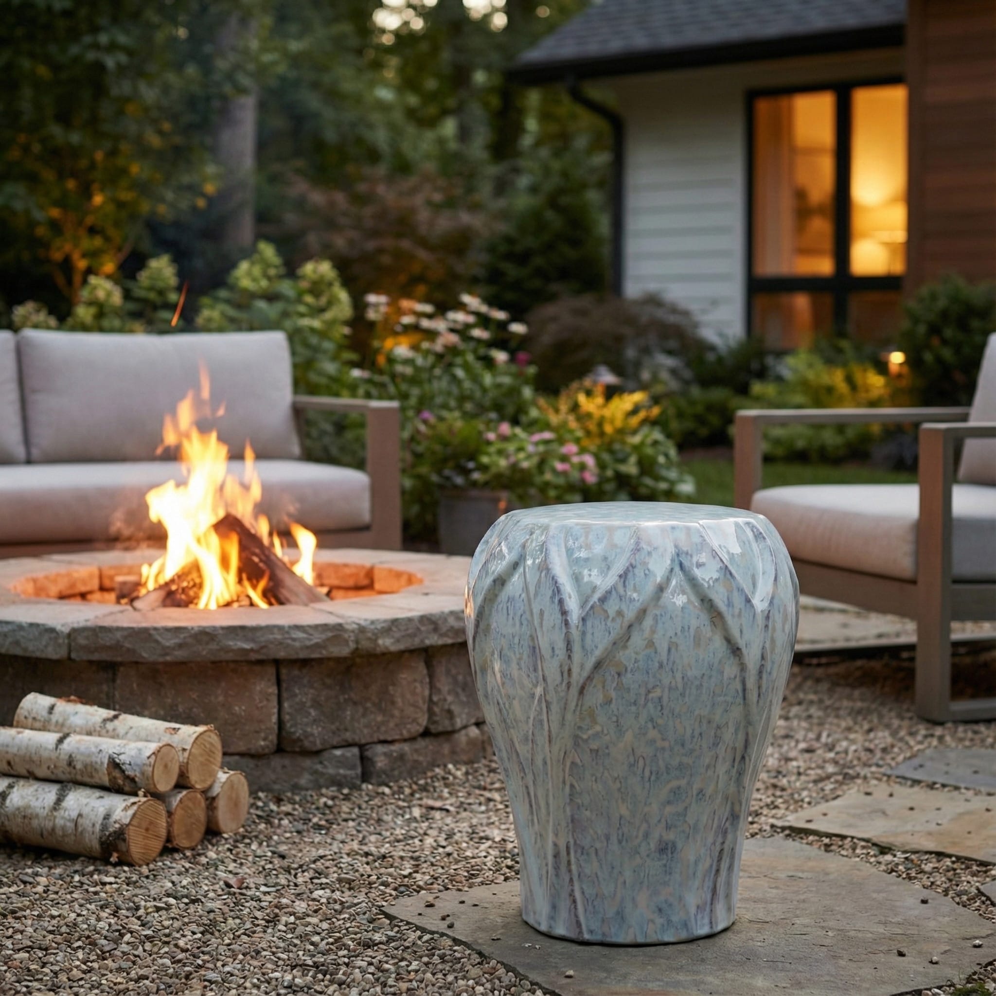 Garden Stool - Ceramic Elegant Sculptural - Ivory, 18"