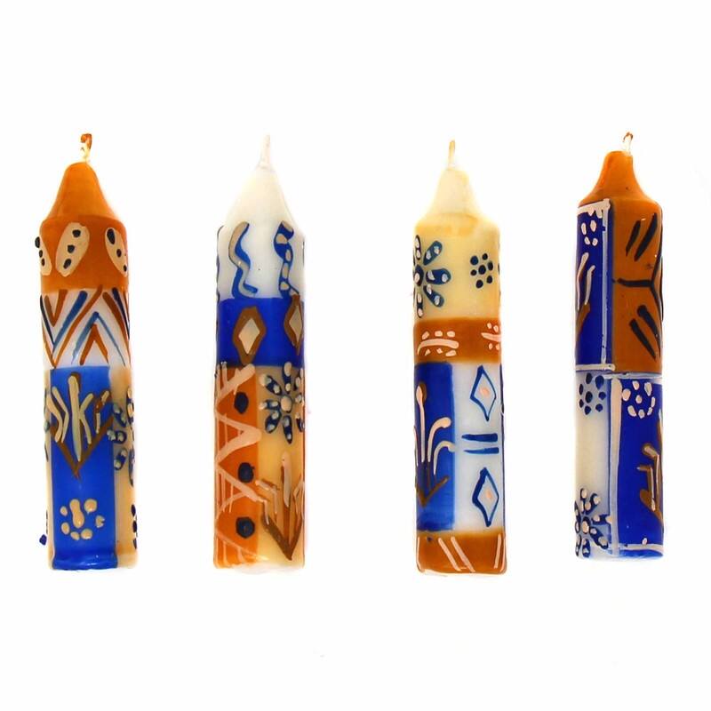 Hand-Painted Unscented 4" Dinner or Shabbat Candles, Set of 4 (South Africa)