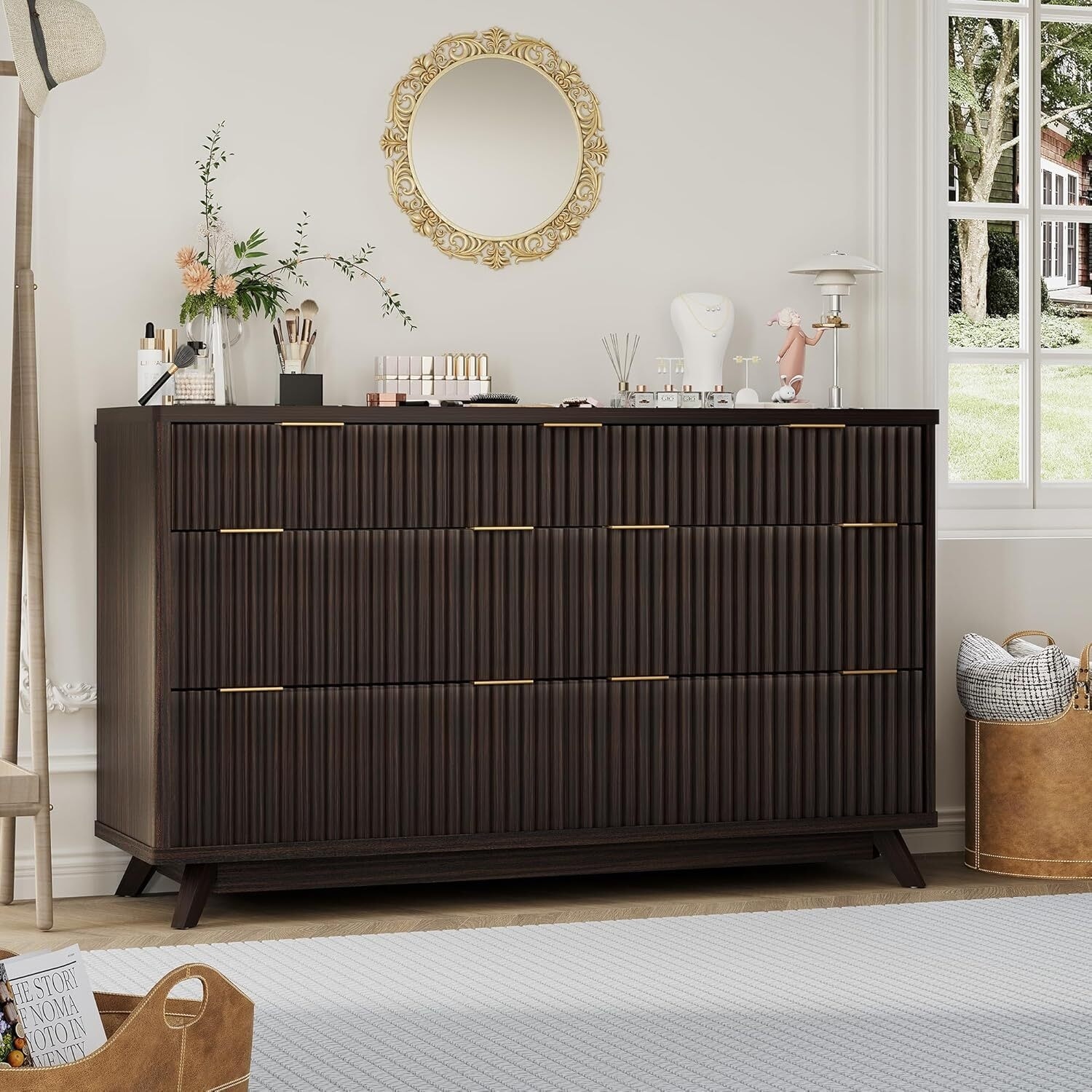 54" Modern Curved Profile Fluted Dresser with 7 Drawers