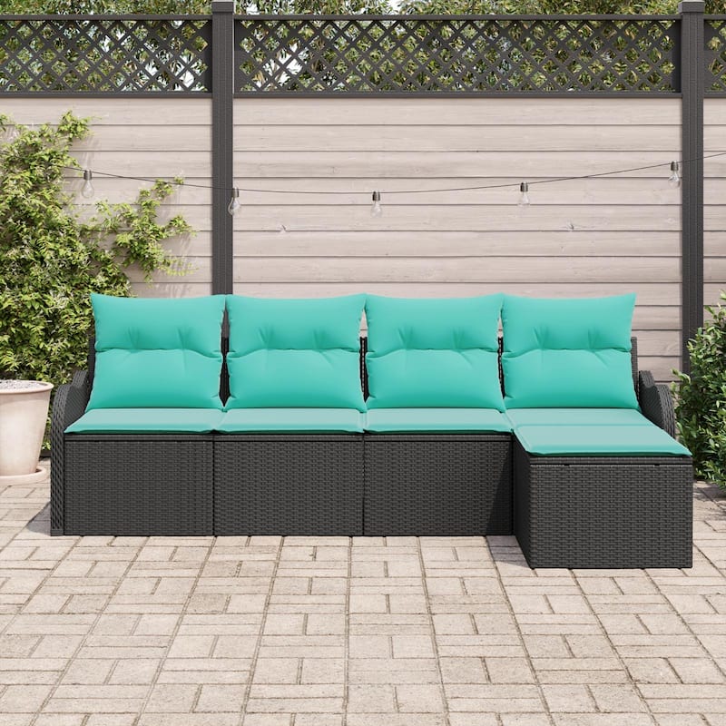 vidaXL 5/6 Garden Sofa Set with Cushions Black/Brown/Grey Poly Rattan - 90.9 x 24.4 x 27.2
