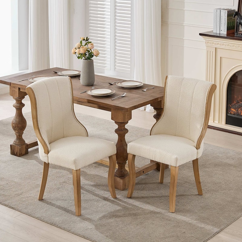 Velvet Dining Chairs, with Curved Wood Trim & Sculpted Legs, Accent Seating with Fluffy Fabric & Sturdy Wood, Set of 2