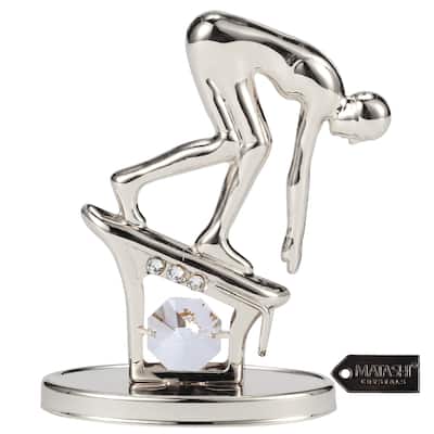 Matashi Silver Plated Surfer Figurine with Crystals Surfing Gift for Surfer Boys Girls Teens Desk Accessories Trophy Tabletop