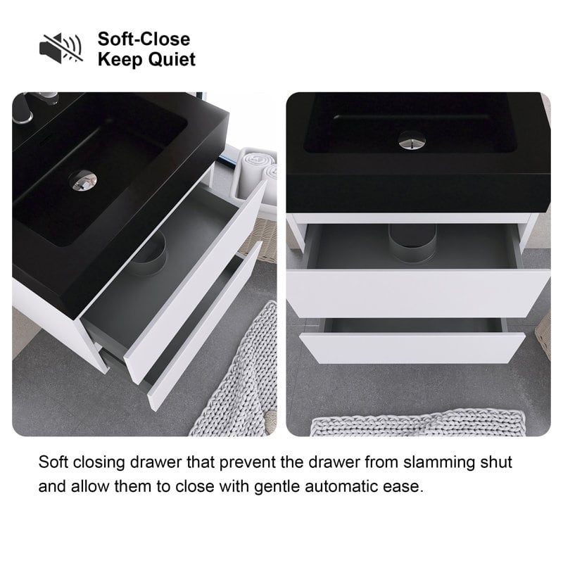 24"/30"/36" Wall-Mounted Bathroom Vanity Set with Black Integrated Quartz Sand Sink