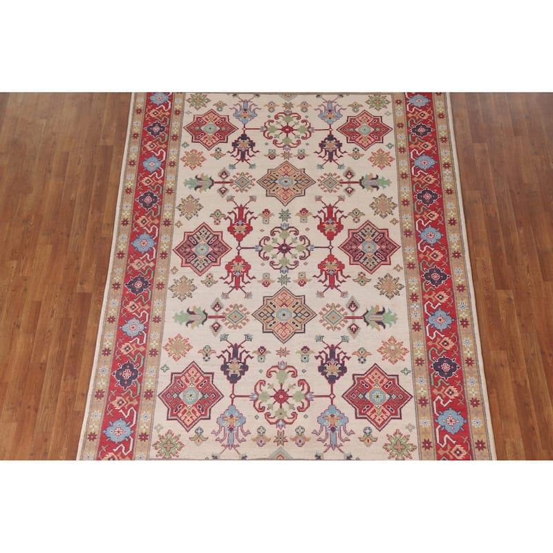 Hand Knotted Oriental 100% Wool Carpet Traditional All-Over Beige & Ivories Kazak Area Rug - 9' 9'' X 6' 5''