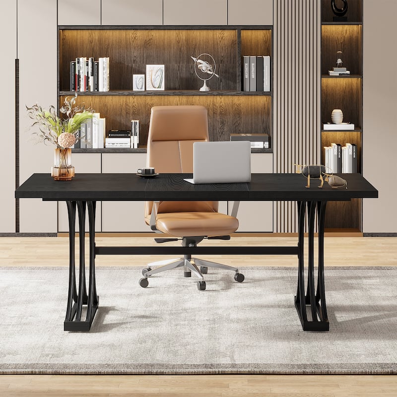 63'' Modern Executive Computer Desk with Trestles Legs, Large Writing Table for Home Office