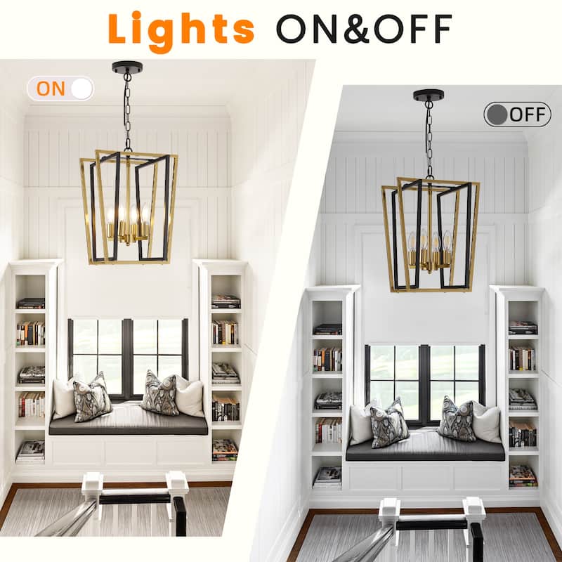 12-Inch Modern Chandelier, 4 Light Lantern Chandeliers Geometric Square Dining Room Lighting Fixtures for Kitchen Islands - N/A