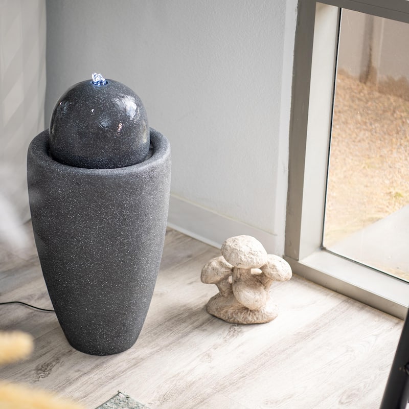 XBrand 25.98"H Modern Round Stone Textured Sphere Water Fountain w/LED Lights, For Indoor/Outdoor, Ball Water Fountain