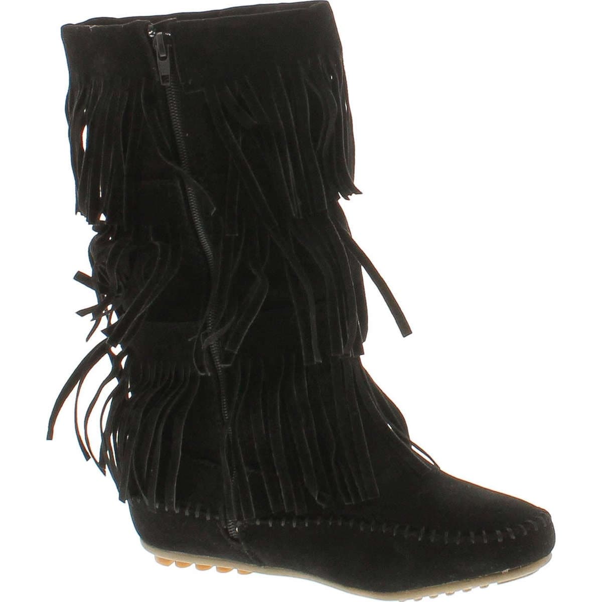 black fringe moccasin boots