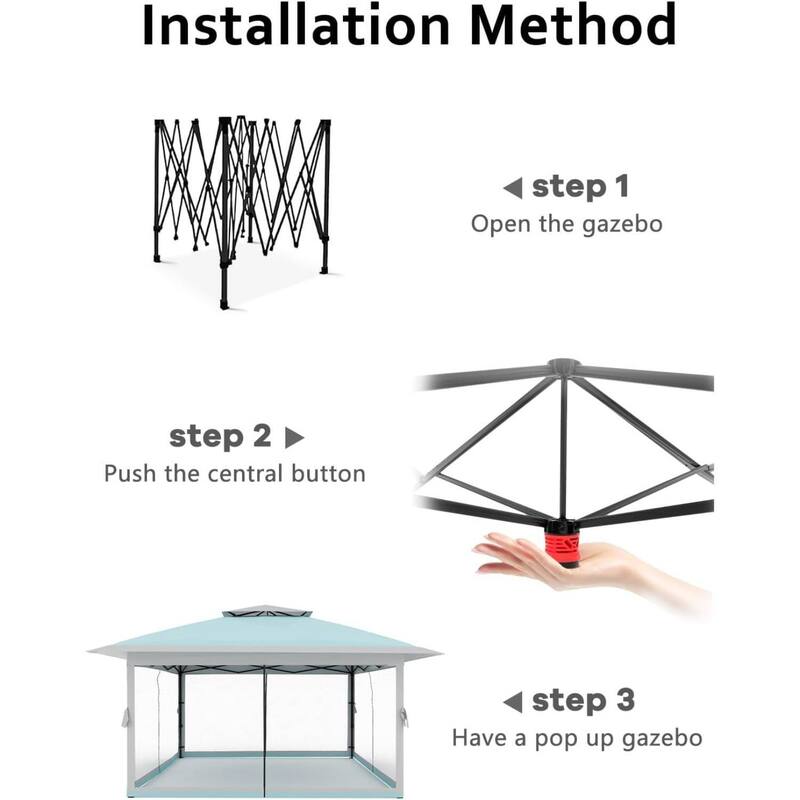 12x12 Ft Pop Up Gazebo Canopy Tent for Backyard Patio Garden with 4 Sand Bags - N/A