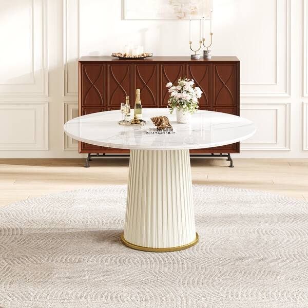 Sintered Stone Top Round Dining Table Coffee Table with Leather Iron ...