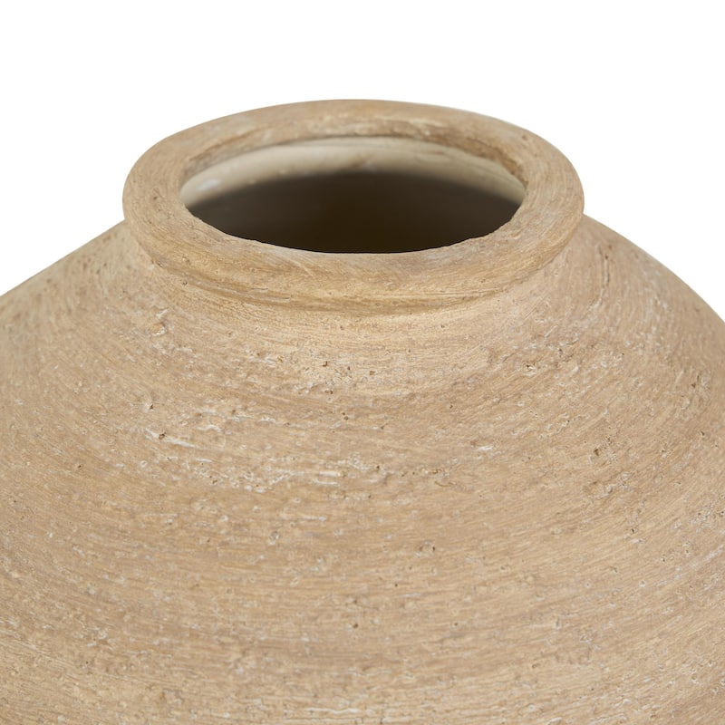 Porcelain Ceramic Wide Textured Decorative Vase - Beige - Roche River Decor