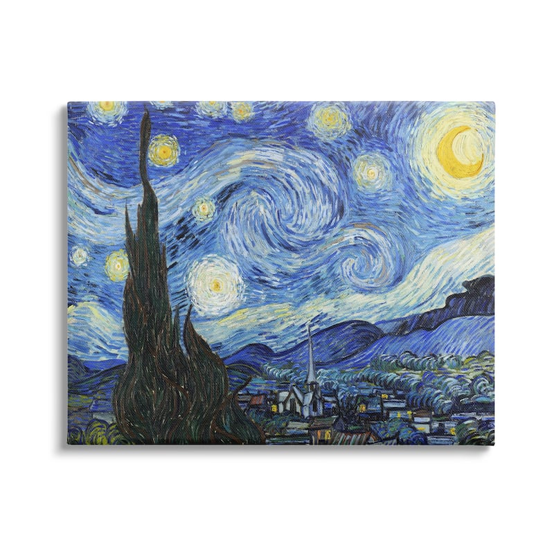 Stupell Van Gogh Starry Night Post Impressionist Painting, 16 x 20, Proudly Made in USA - Multi-Color - 30 x 40