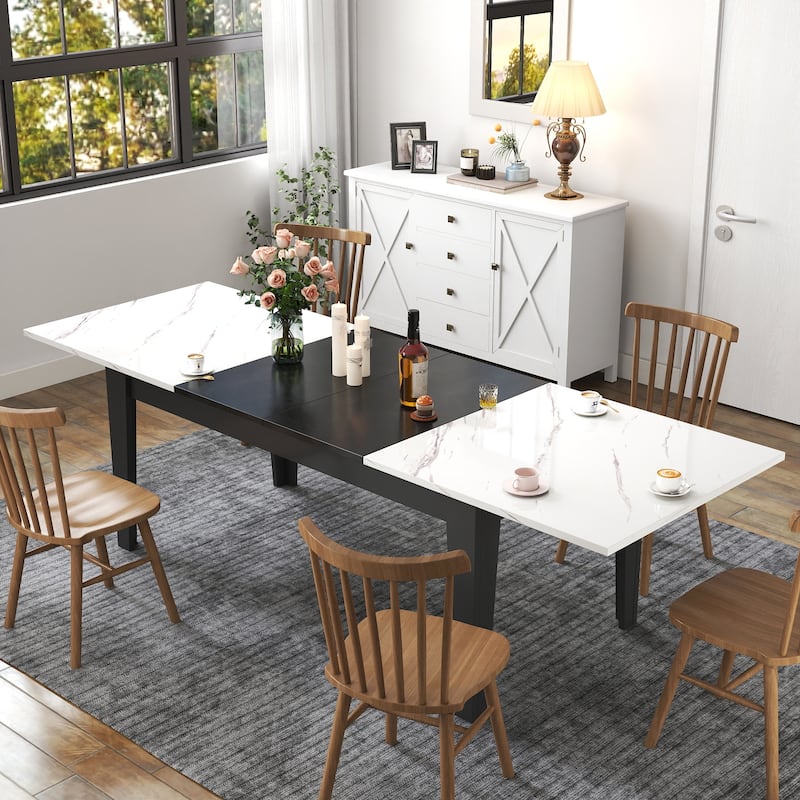 Dining Table, 106.3 in Large Extendable Kitchen Table - White Line