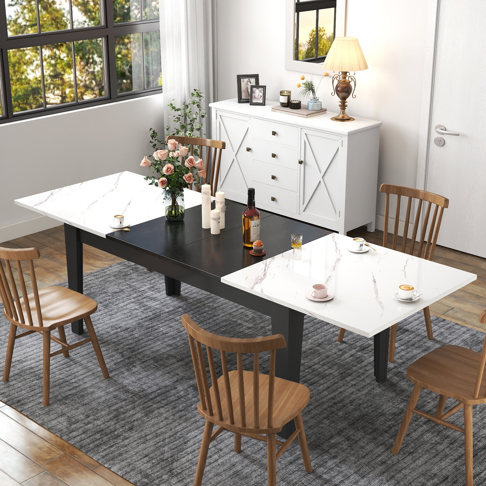 Dining Table, 106.3 in Large Extendable Kitchen Table