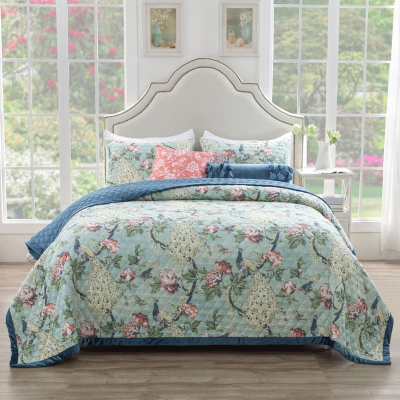 Greenland Home Fashions Pavona Enchanted Garden Quilt Set with Velvet Borders