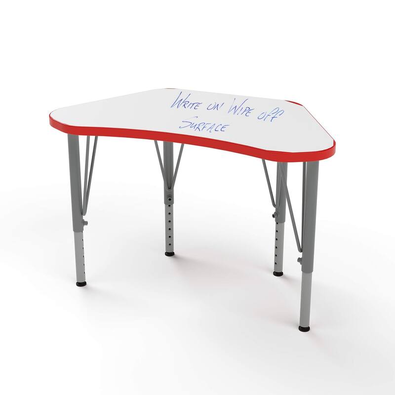 Tot Mate Versa Kids Desk Wing Shape Small Laminate Surface 29.75" x 16.75" Classroom Table, Write-On/Wipe-Off Dry Erase Top - Adjustable Height 14-23" - Red