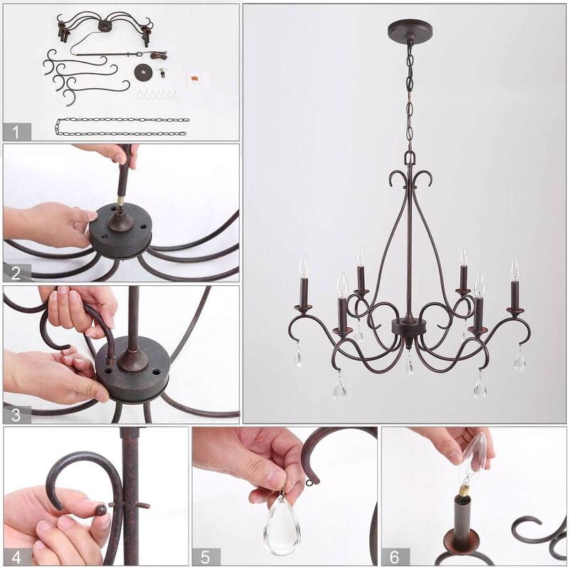 Farmhouse 6-Light French Country Chandelier Crystal Transitional Lights for Dining Room