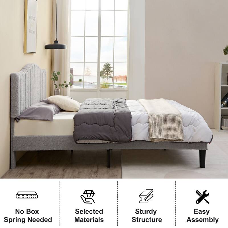VECELO Upholstered Bed Frames, Platform Beds with Height Adjustable Teddy Fabric Headboard, 7.9'' Under Bed Space