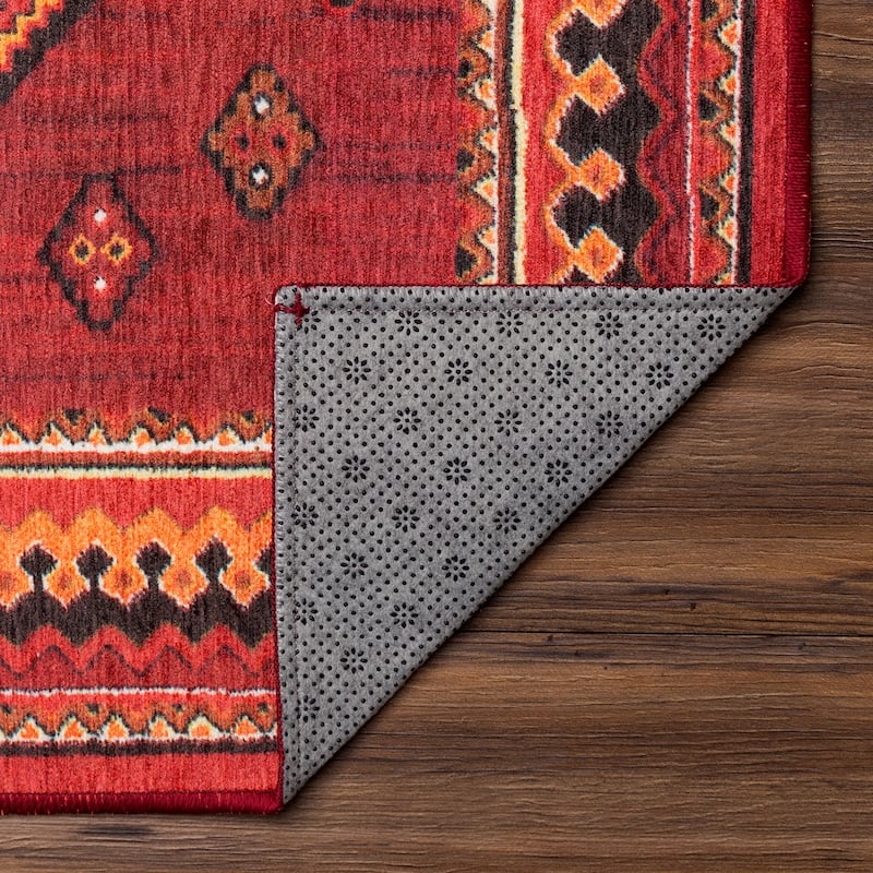 My Magic Carpet Phoenix Kilim Garnet Machine Washable Area Rug