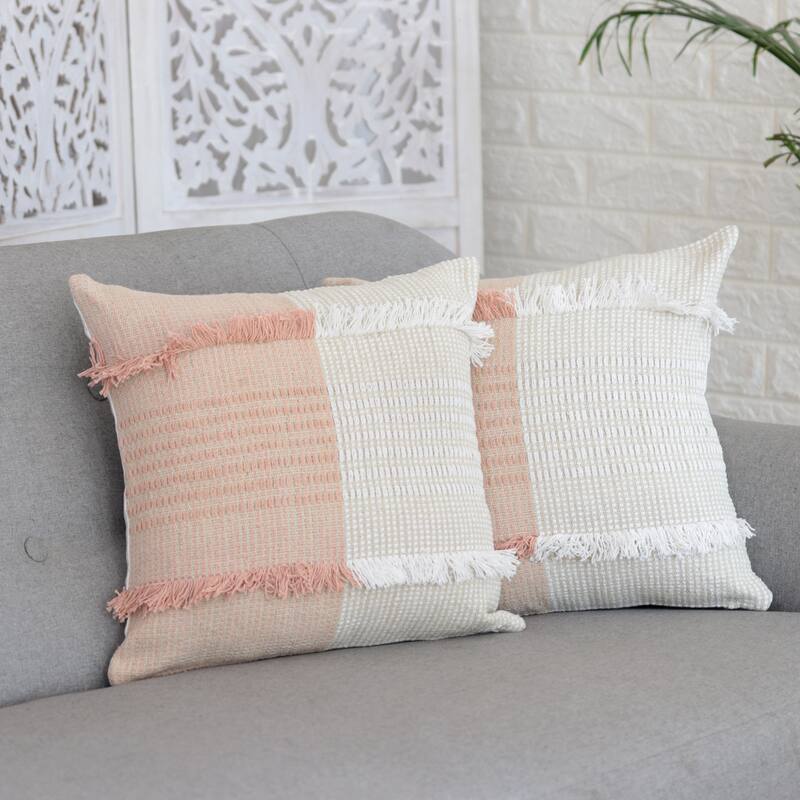 Novica Handmade Delhi Sophistication Peach Cotton Cushion Covers (Pair)