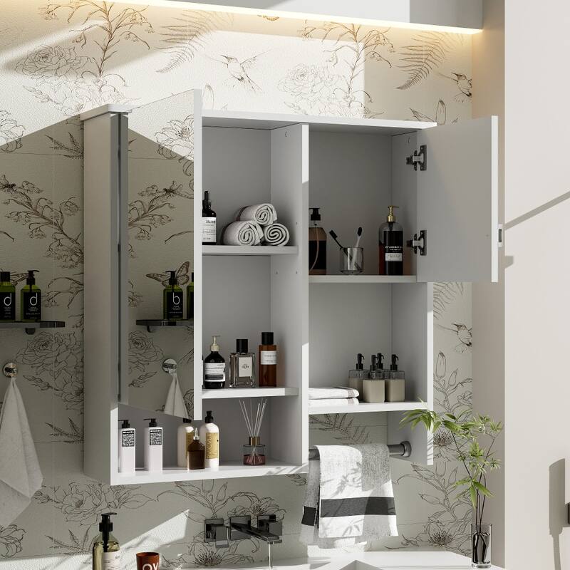 29'' x 28'' Wall Mounted Bathroom Medicine Cabinet with Mirror and Towels Bar