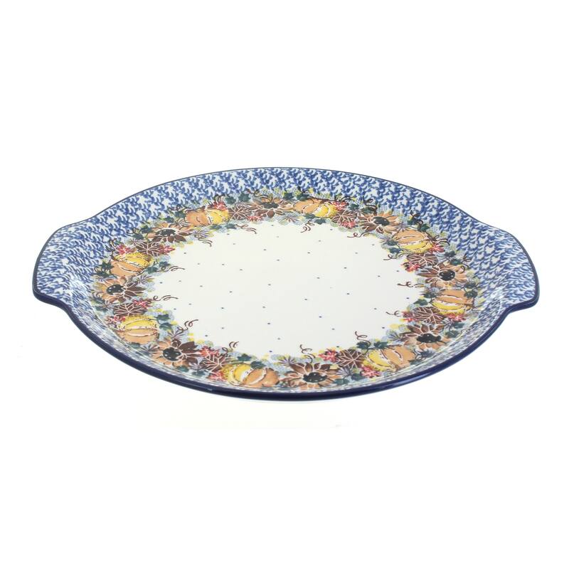 Blue Rose Polish Pottery 151 Ceramika Artystyczna Round Serving Tray with Handles - Harvest Bounty