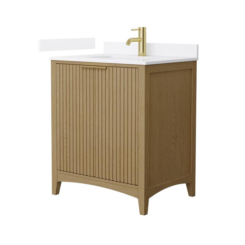 Wyndham Collection WCF9191-30S-QTZ-UNSMXX Palmilla 30" Free Standing - Natural Oak / White Quartz Top / Brushed Gold